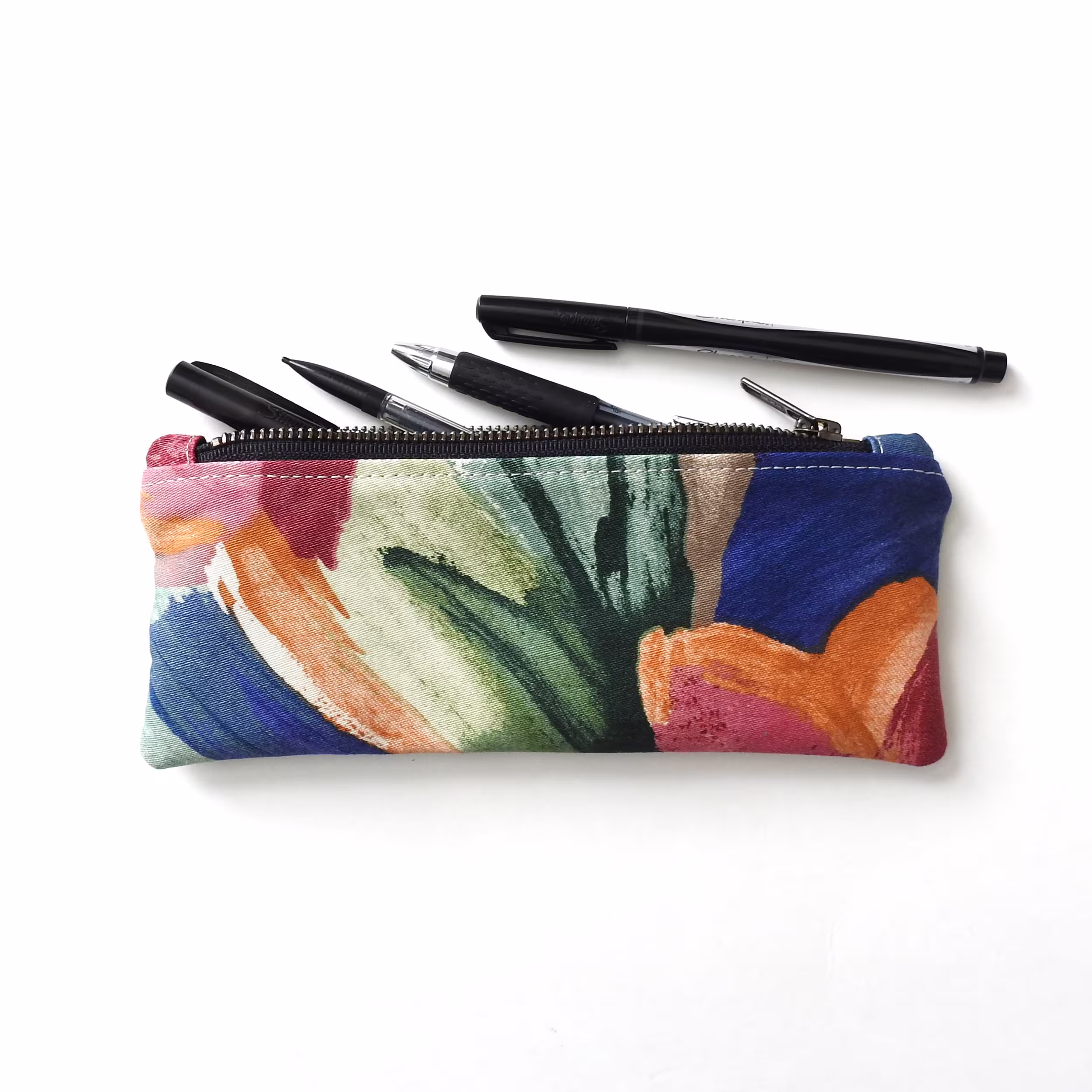 Abstract Pencil Case, Zipper Pouch, Vintage Fabric