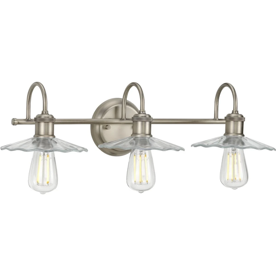 Fayette Collection 3-Light Antique Nickel Clear Glass Farmhouse Bath Vanity Light