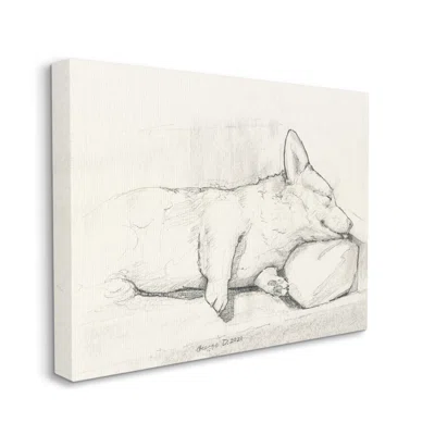 Corgi Dog Lolling Tongue Graphite Pencil Sketch Jet Black Framed Floating Canvas Wall Art By George Dyachenko an-041_ffb_16x20