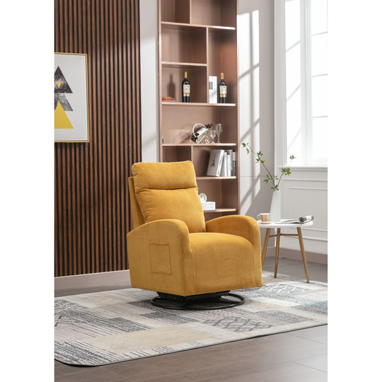 Modern Upholstered Swivel Glider Rocking Chair 360 Degree Arm Chairs for Nursery in Misty with Cozy High Backrest and Armrest