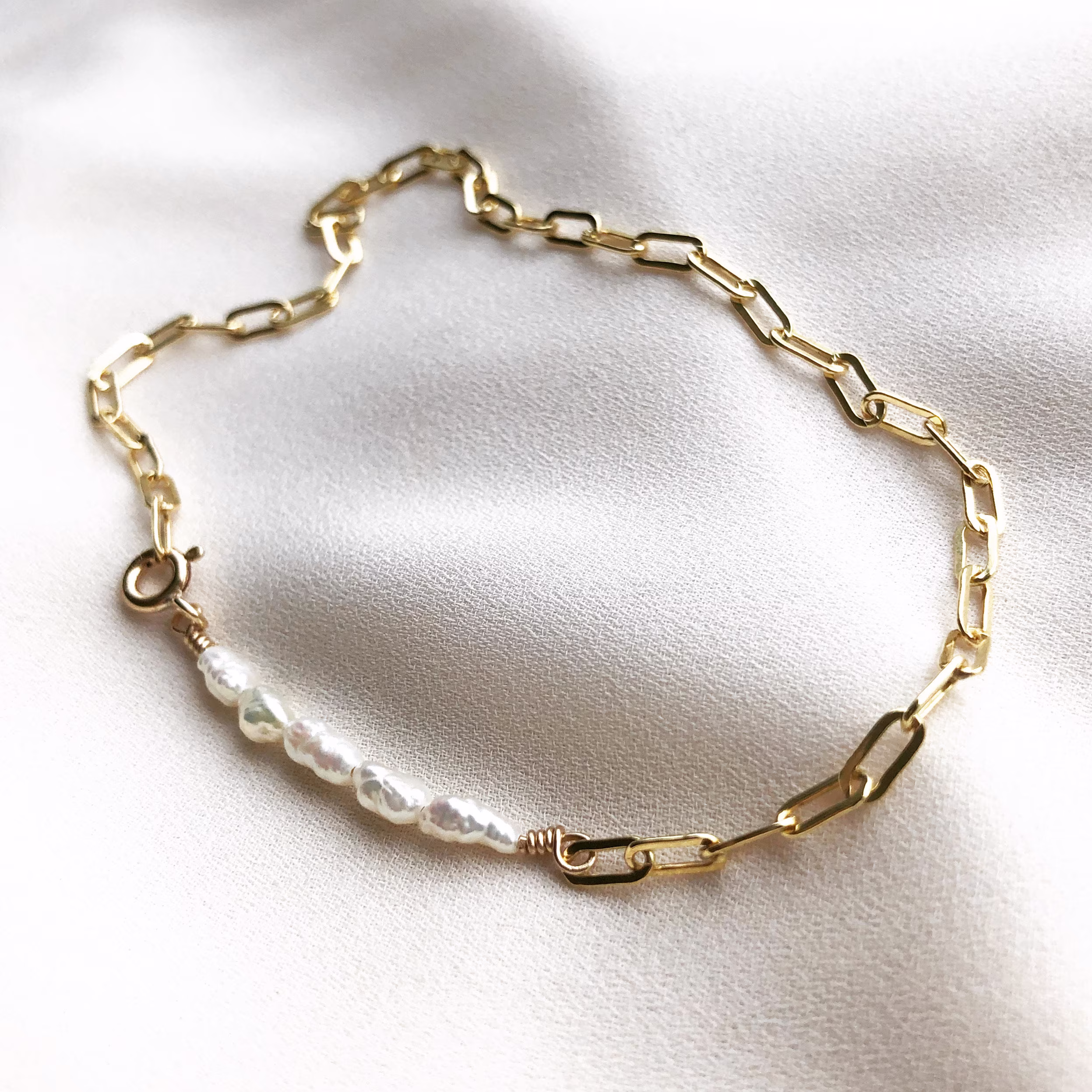 Pearl Chain Anklet | Freshwater Pearl, 14K Gold Fill Paperclip Chain Anklet