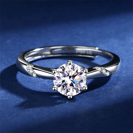 Moissanite Ring, Certified D Color Rhodium Plated Sterling Silver Engagement Wedding Ring