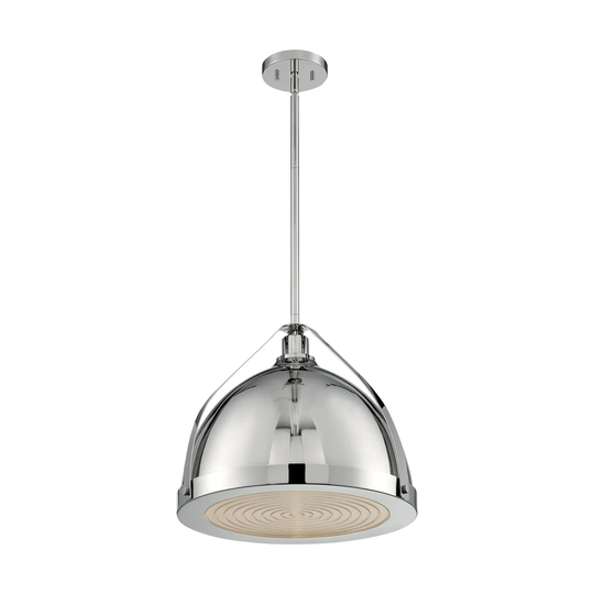 Barbett 1-Light Large Pendant Fixture - Polished Nickel Finish with Fresnel Glass - Polished Nickel - Polished Nickel