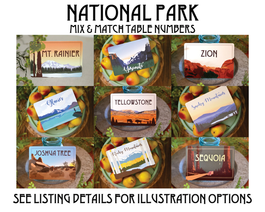 National Parks Table Numbers Mix & Match, Place Cards For Wedding Reception 5x7, Seating