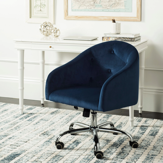 SAFAVIEH Amy Tufted Velvet Chrome Leg Swivel Office Chair - 24" x 22" x 31.9"