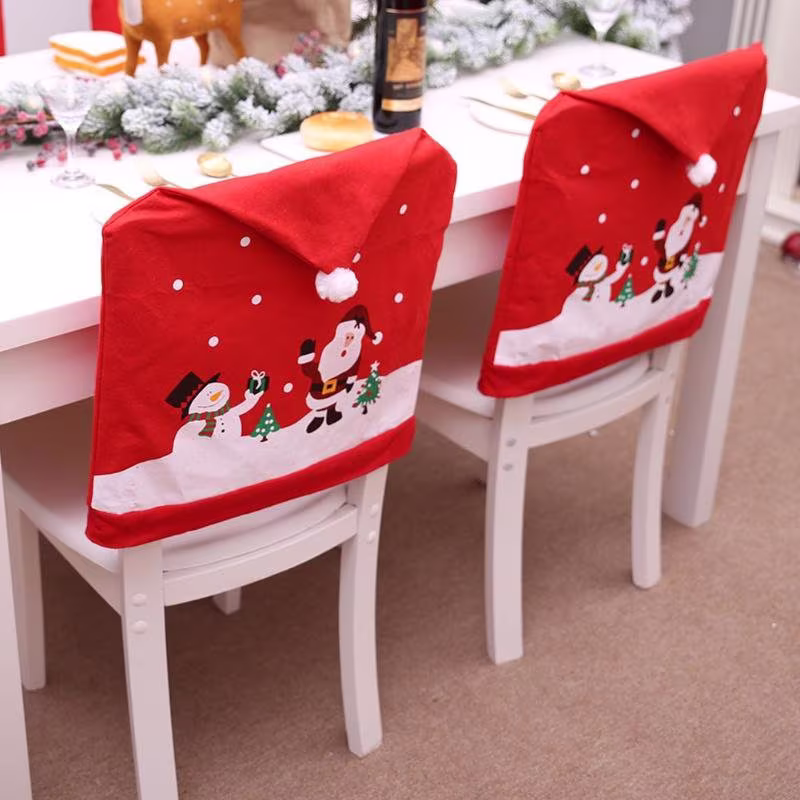 4Pk-Christmas Decor-Santa & Snowman-Red-White Chair Cover Give Your Home A Festive Holiday Look-Gift For Family-Friends-Holiday Table Decor