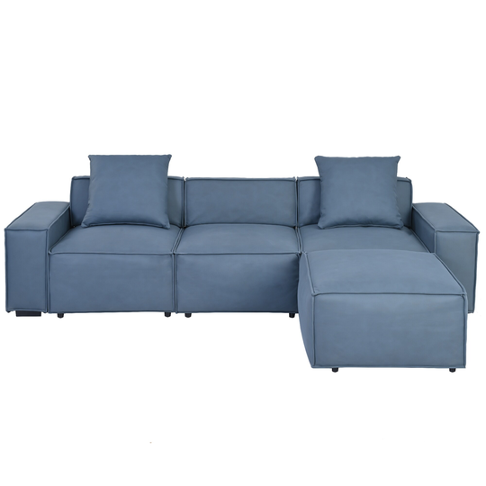2 Pieces L Shaped Sectional Sofa Polyester Upholstered Sofa Chaise with Ottomans