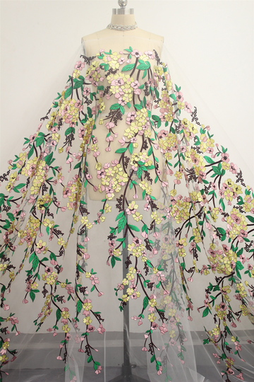 Colorful Floral Lace Fabric, Diy Prom Gown Lace, Girl Dress Evening Tulle Embroidery Fabric By The Yard