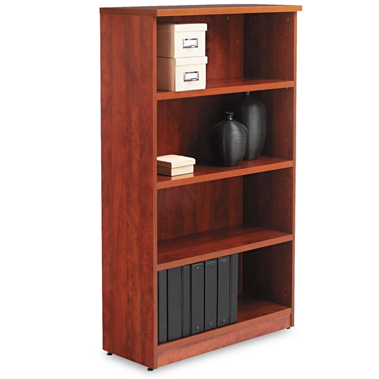 Alera Valencia Series Bookcase, Four-Shelf, 31 3/4 x 14 x 54 7/8, Medium Cherry - 31 3/4" x 14" x 54 7/8"