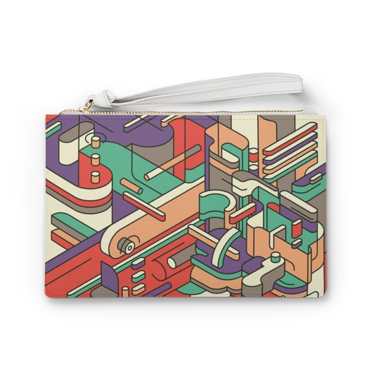 Vegan Leather Clutch, Abstract Pop Art Bag, Abtract Print Multicolor Modern Unique High Fashion Clutch