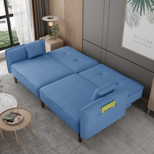 75" Loveseat Sofa Convertible Futon Sofa Bed Polyester Couches with Pillows