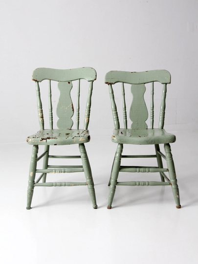 Antique Fiddle Back Chairs, Painted Wooden Chairs Pair