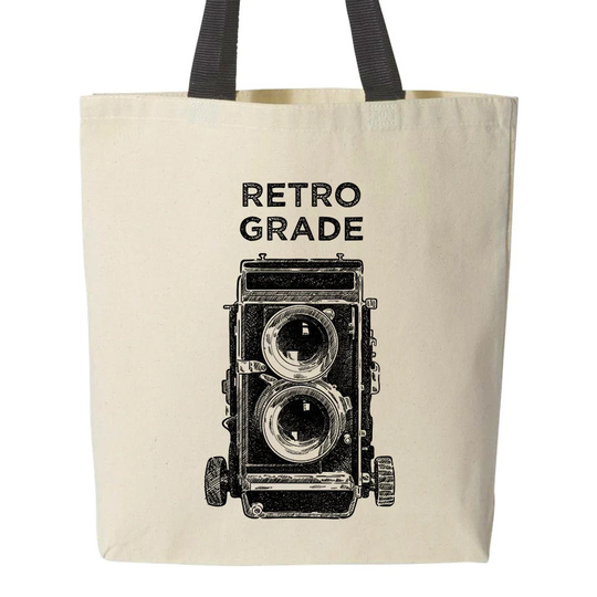 Retro Grade Camera Canvas Tote Bag With Black Handles, Vintage Bag, Beach Old Photography Gift