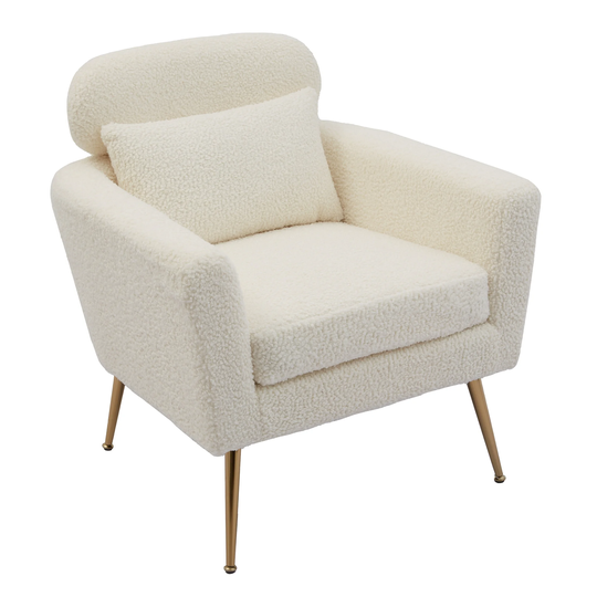 Boucle Chair Armchair Upholstered Sofa Chair Metal Leg Throw Pillow
