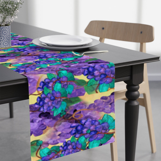 Purple Grapes Table Runner Of My Art. Size 90" X 16". Clusters Decoration From Broadcloth Water Resistant