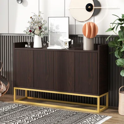 Modern Wood White Sideboard Elegant Buffet Cabinet With 4 Doors