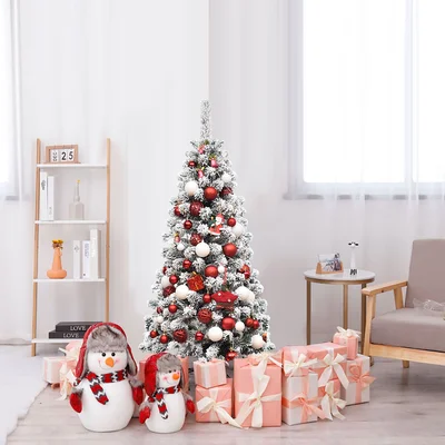 54'' H Red/White Pine Cashmere Christmas Tree with 150 LED Lights
