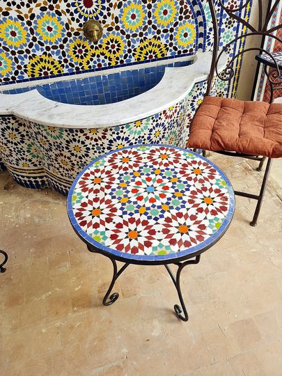 Handmade Outdoor Coffee Table - Complicated Mosaic Pattern Multi-Colored Bistro Gift