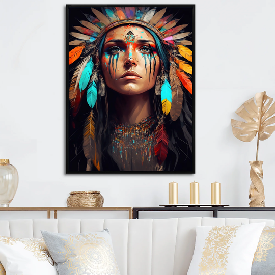Designart 'Colorful Native American Woman II' Contemporary Glam Framed Canvas Art Print