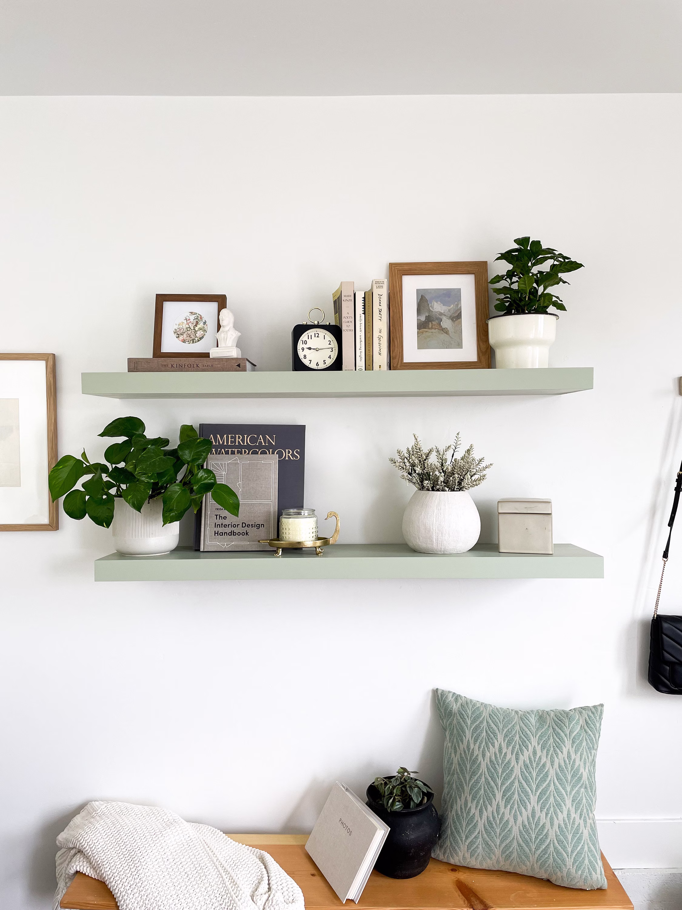 Mint Green Shelves - Custom Painted Floating Shelves, Saybrook Sage By Benjamin Moore