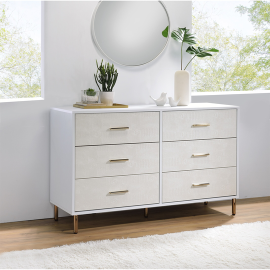 Dresser Cabinet Chest with Drawers White Champagne & Gold Finish