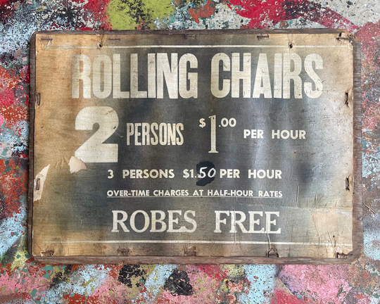 Coney Island Rolling Chairs Sign, Rides & Robes Antique New York Steeplechase Pier, Vintage Wall Hanger, Rickshaw Decor