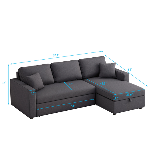 U_STYLE Upholstery Sleeper Sectional Sofa