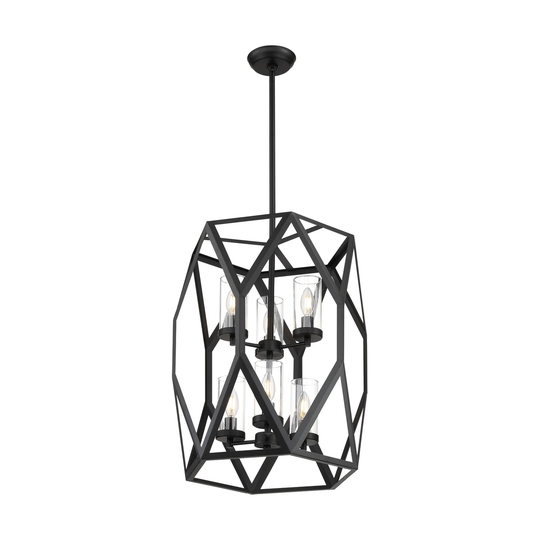 Zemi 6-Light Foyer Pendant Fixture - Black Finish with Clear Glass