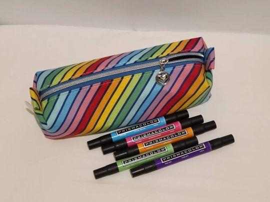 Boxy Pencil Case /Dopp Toiletry/Makeup Bag ~ Made With Rainbow Stripe Fabric