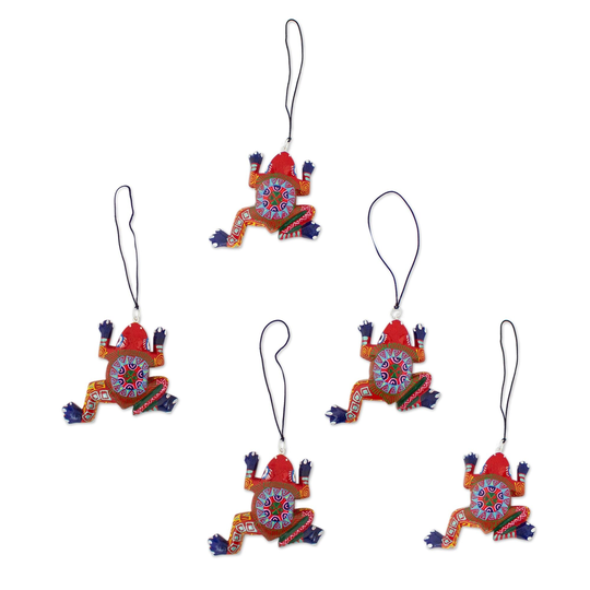 NOVICA Handmade Colorful Frogs Wood Alebrije Ornament (Set Of 5)