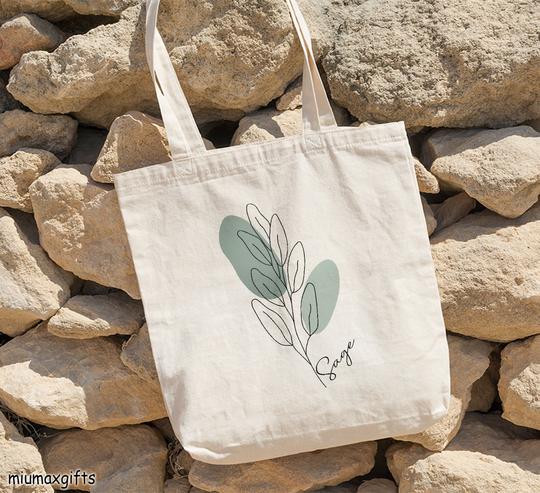 Sage Abstract Art Tote Bag, Plants Line Design By Miumaxgifts, Canvas One