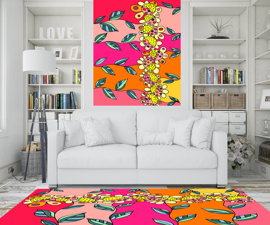 Soft Bedroom Rug, Colorful Vibrant Area Floral Bright Colors Dorm Decor Unique Rugs, Carpet Rug Pink, Rug, 4x6