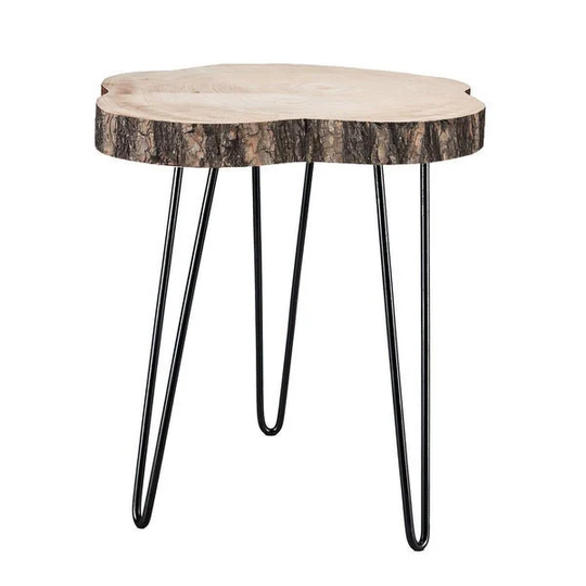 Natural Wood Live Edge End Table Small Stool Side Plant Stand Nightstand With 3 Hairpin Legs - 18 Inches
