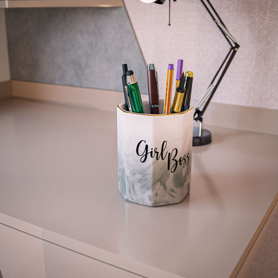 Personalized Pen Pot | Ceramic Hand Painted Marble Pencil Holder Perfect Custom Pen Pot Desk Accessory Gift For Her