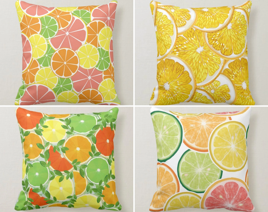 Colorful Citrus Pillowcase, Lemon Sofa Pillow, Orange Bedding Decor, Grapefruit Lumbar Fruit Throw Lime Pillows, Decor