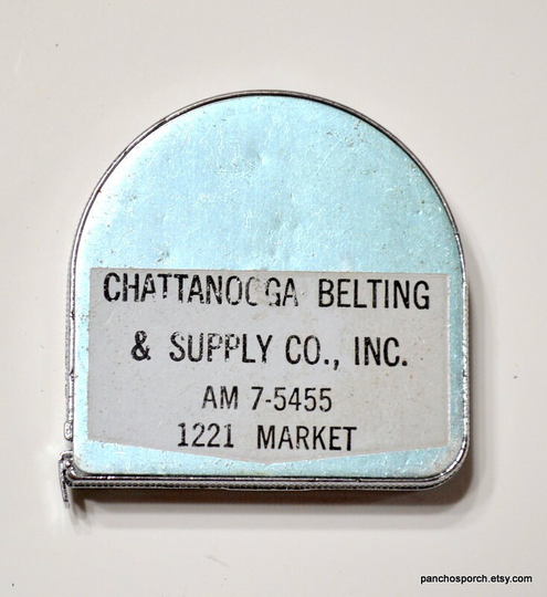 Vintage Lufkin 6 Ft Tape Measure Metal Case Chattanooga Belting Supply Co Advertising Measuring Tool Diy Man Cave Panchosporch