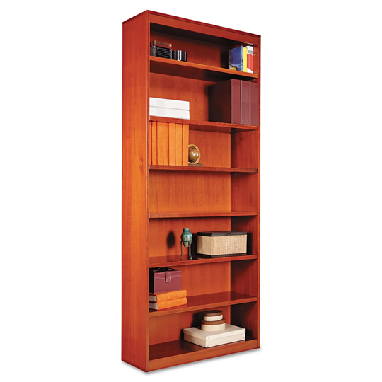 Square Corner Wood Bookcase, Seven-Shelf, 35.63 x 11.81 x 83.86, Medium Cherry - 35.63" x 11.81" x 83.86"