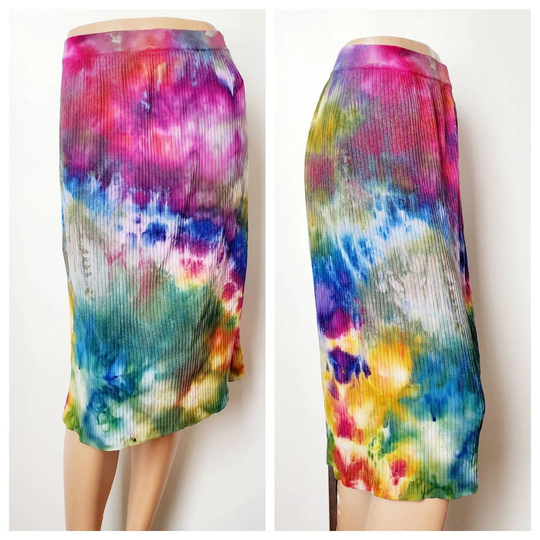 Rainbow Tie Dye Skirt, Colorful Midi Pencil Knee Length Skirt