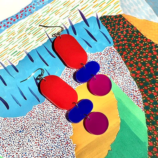 Acrylic Geometric Colorful Earrings // Artsy Accessory Statement Piece Post Modern Color Block Bold