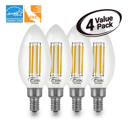 Euri Lighting Dimmable LED B10 Filament, 5.5W (50W Equiv) 500lm, 90+ CRI, Warm White (2700K)
