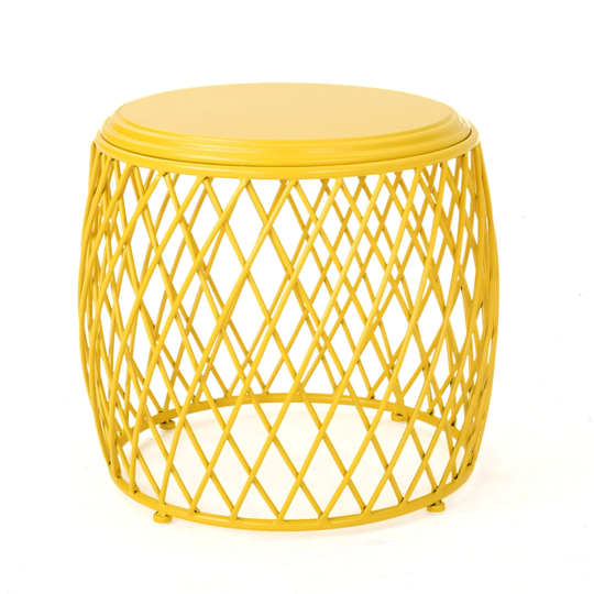 19.75" Matte Yellow Contemporary Round Side Table