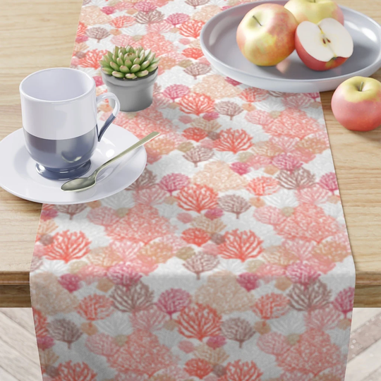 Table Runner in Coral Island Coastal Print For Entertaining, Housewarming & Kitchen & Dining Tabletop Decor 16"x 90