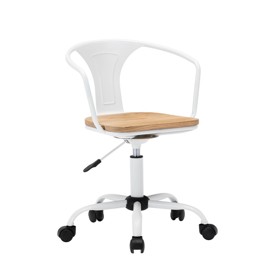 Porthos Home Ines Swivel Office Chair, Wooden Seat, Iron Backrest