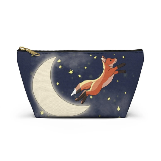 Moon Fox Zipper Pouch, Bag, Makeup Bag, Pencil Travel Organizer, Accessory Bag | 2 Sizes
