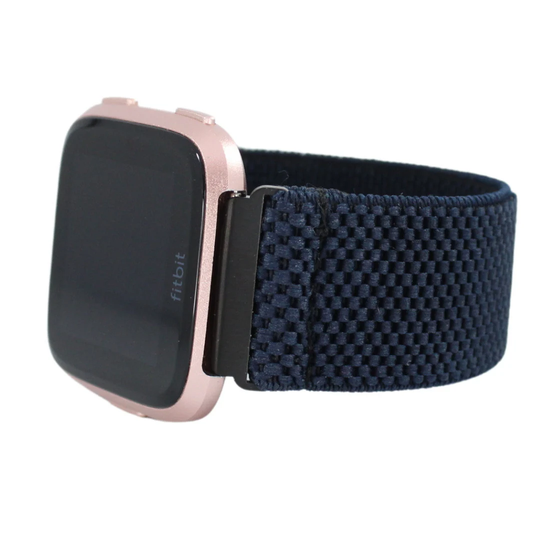 Elastic Fitbit Versa Watch Band - 1, 2, Lite- Custom Fit -Solid Dark Blue Textured Dots Boho Chic