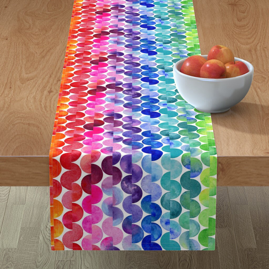 Rainbow Stripe Table Runner - Watercolor By Krystinmann Split Polka Dots Colorful Pride Cotton Sateen Spoonflower