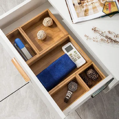 Set Of 5 Bamboo Drawer Organizer Boxes, Desk Storage Box Kit, Drawer Storage Containers Tray Bins For Office, Kitchen, Bedroom, Children Room, Craft,