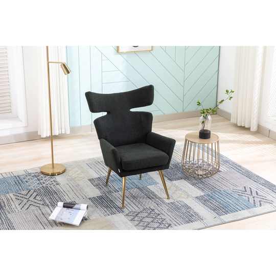 European Style Fish Tail Accent Chair Leisure Single Chair With Golden Feet, Black