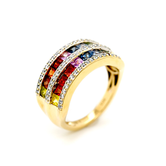 Sapphire Ring, Multi Color Multi-Gemstone September Birthstone Ring With Sapphires, Square