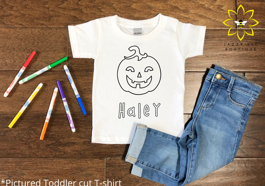 Custom Halloween Coloring Shirt, Color Your Own Personalized Jack-O-Lantern Tee, Jack-O-Lantern Tee